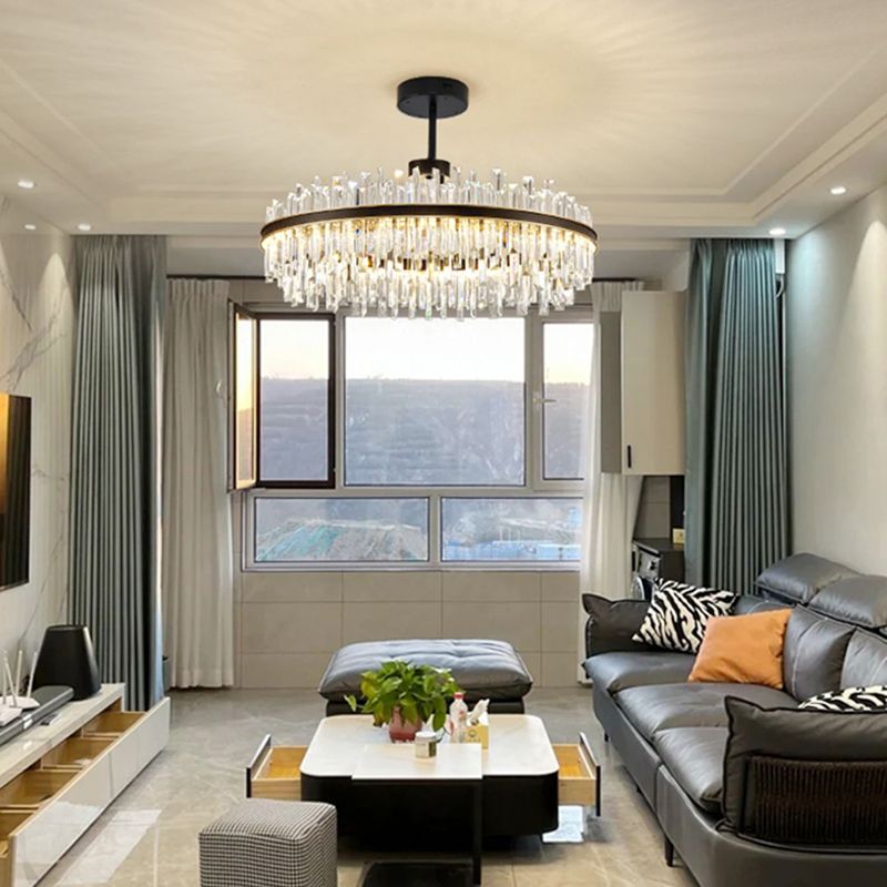 Metal Contemporary Pendant Light with Crystal Shade for Living Room