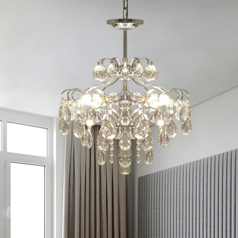 6 koppen plafondophanging lamp Minimalistisch taps toelopende prismatische optische kristal hanger kroonluchter in chroom