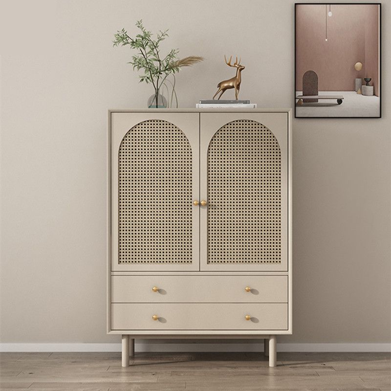 Contemporary Solid Wood Accent Cabinet Beige 2/4-Drawer Chest with Rattan Accent