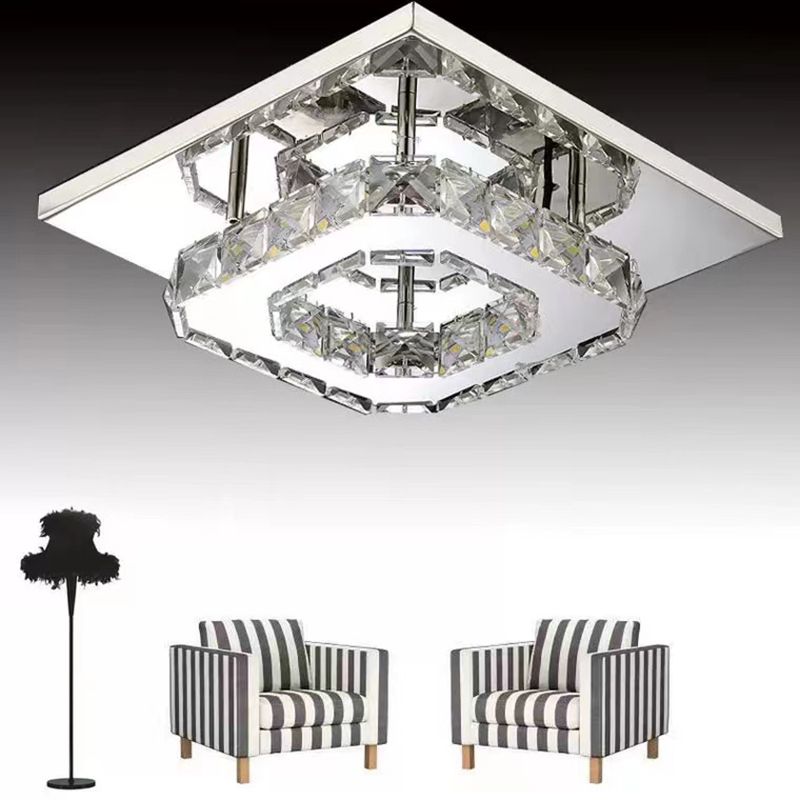 Crystal Square Flush Mount Lights Contemporary Style 1 Light Flush Ceiling Lights