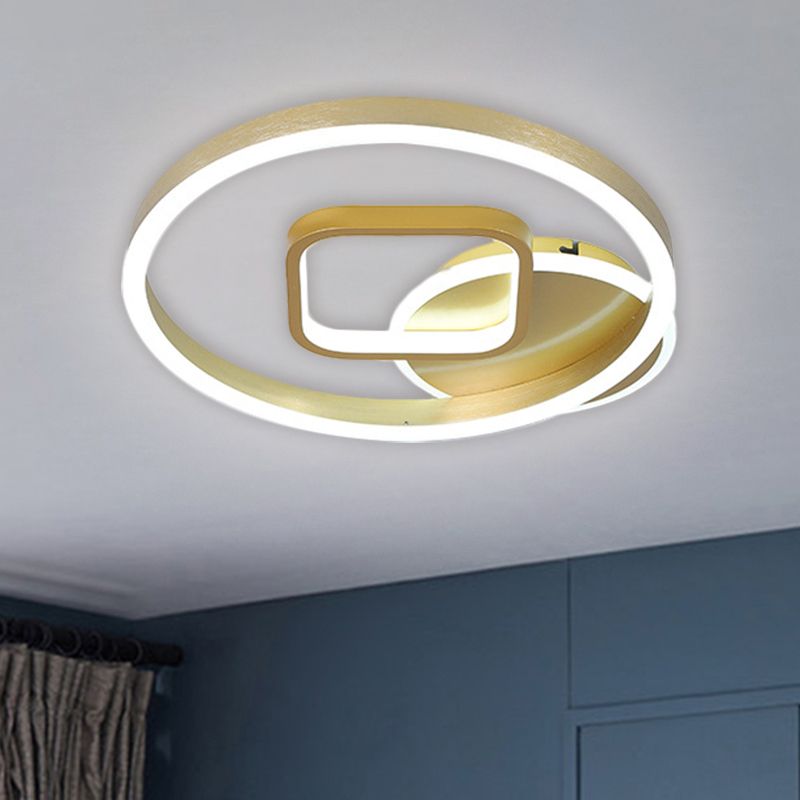 Metal Hoop and Square Ceiling Flush Minimalism 18"/22" Wide LED Gold Flush Mount Fixture, Warm/White Light