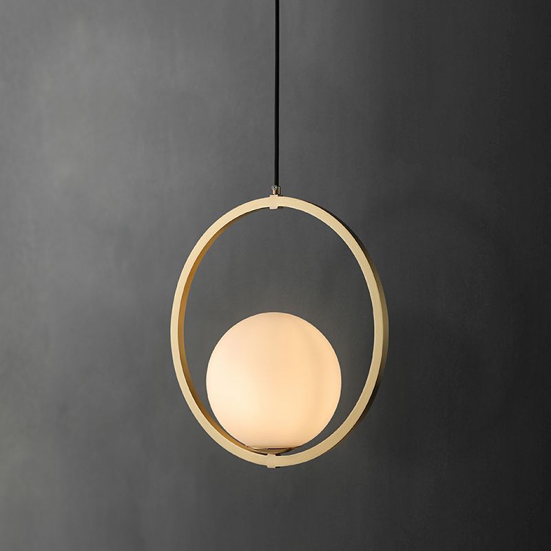 Sfera lampada a sospensione del soffitto in vetro opaco Simplicity ciondolo a goccia singola con anello di metallo