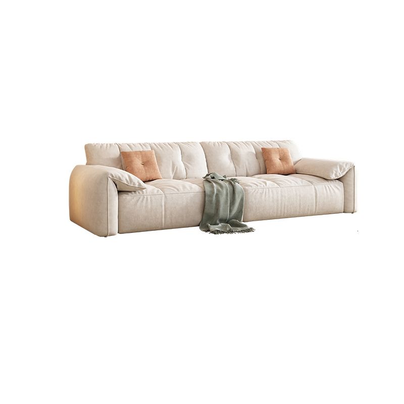 Off-White Fabric Sofa Pillow Top Arm Reclining Loveseat for Bonus Room