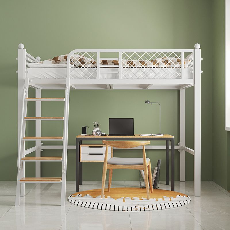 Metal Loft Bed Scandinavian White/Black Kids Bed with Built-In Ladder