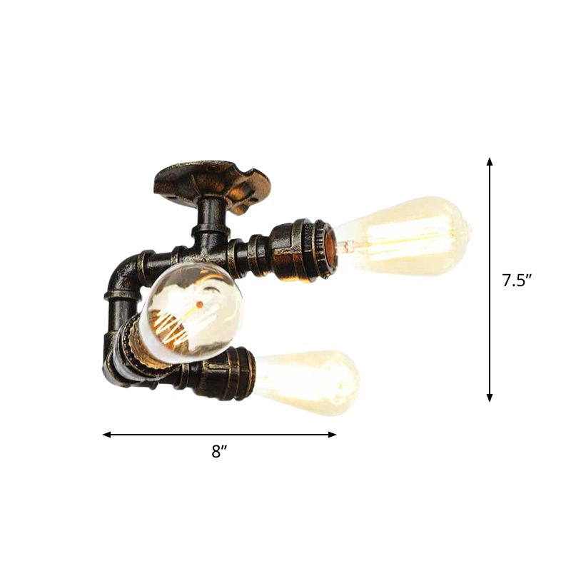 Industrial Bare Bulb Semi Flush Mount 3/4-Light Iron Flush Ceiling Lighting in Bronze