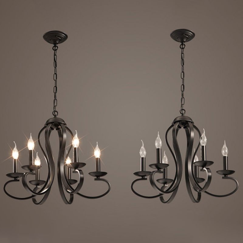 Traditional Metal Hanging Chandelier Light Swirled Arm 6 Light Candle Ceiling Chandelier for Living Room