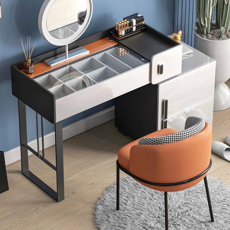 Contemporary Glass Top Make-up Vanity 3 Drawer Vanity Dressing Table Set