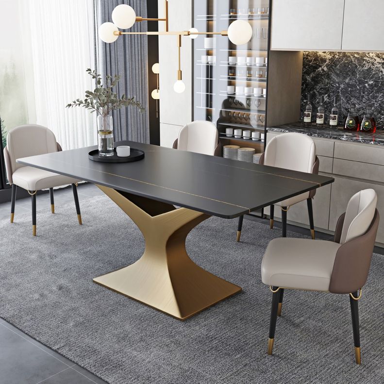 Rectangle Two-Color Dining Table Sintered Stone Table Glam with Pedestal