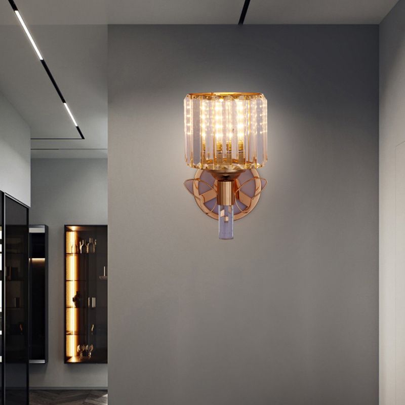 Rose Gold Small Wall Lighting Minimalist 1-Light Prismatic Crystal Sconce for Hallway