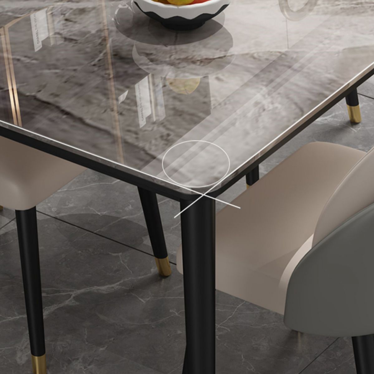 Glam Iron Dining Table Set 1/2/5/7 Pieces Rectangle Dinette Set with Sintered Stone Top