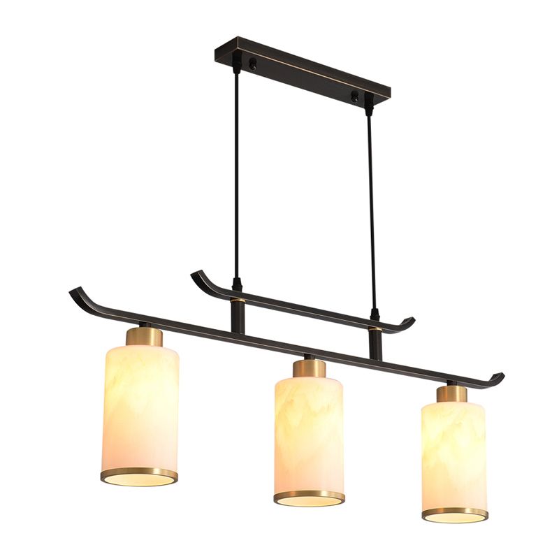 Modern Cylinder Island Lighting Fixtures Glass 3 Light Pendant Lighting in Black