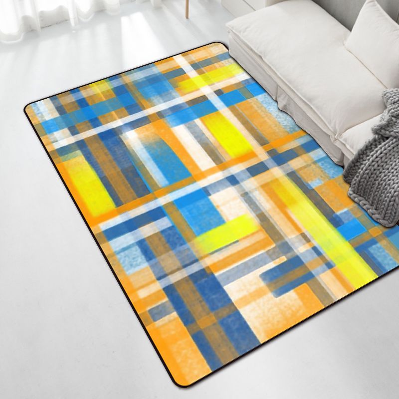 Casual Modern Rug in Black and Blue Abstract Rectangle Pattern Rug Polyester Pet Friendly Carpet for Home Decoration