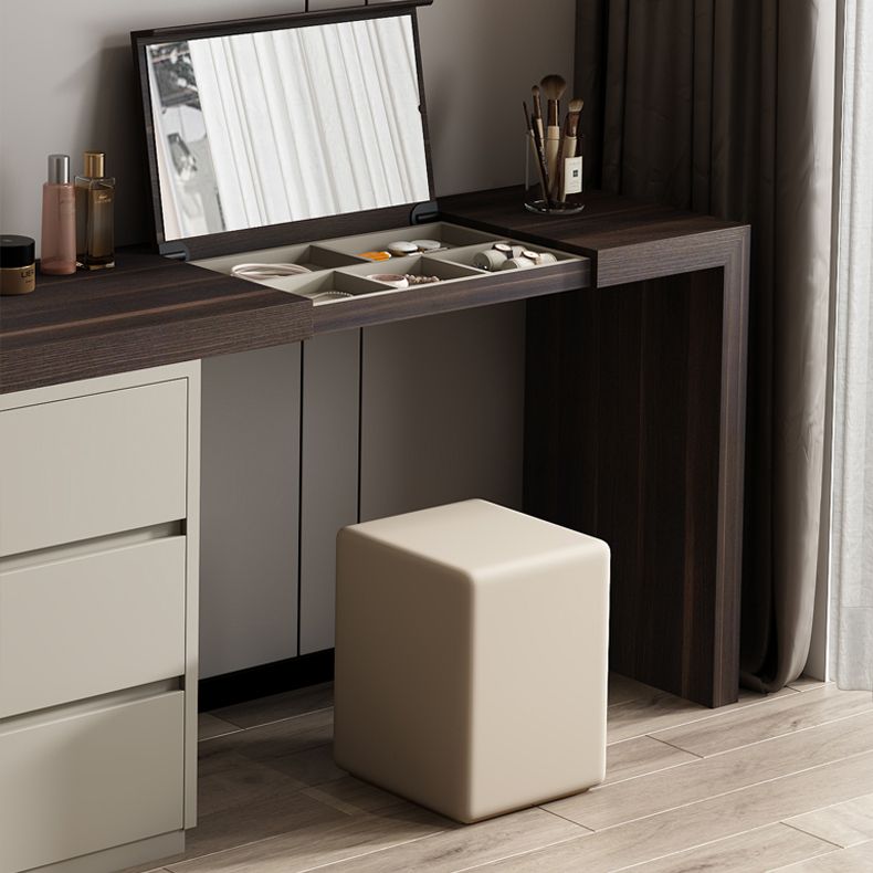 Modern 6-Drawer Flip-top Makeup Vanity Set with Mirror and Stool
