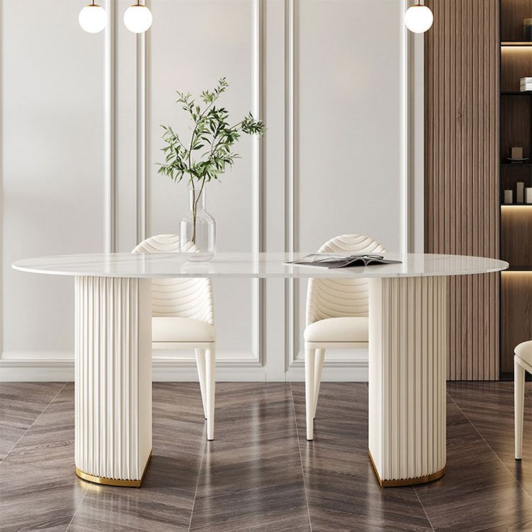 Minimalistische ovale witte eettafel Standaard eettafel van gesinterd steen voor keuken