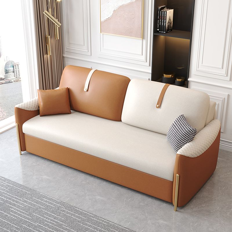 Square Arm Contemporary Faux Leather Stain Resistant Bed Sofa Couch with Pillows