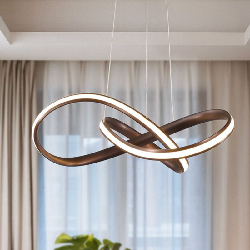 19.5"/27.5" Wide Black/White/Brown Bent Ceiling Light Fixture Simple LED Acrylic Chandelier Pendant in Warm/White Light