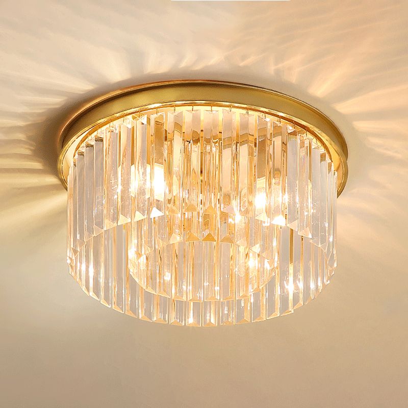 Modern Flush Mount Lamp Round Ceiling Lighting with Crystal for Living Room