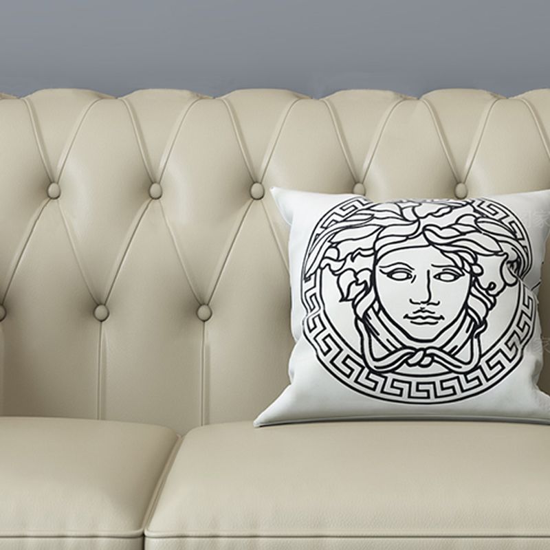 Beige 34.65" H Rolled Arm Glam Sofa with Nailhead Trim for Living Room