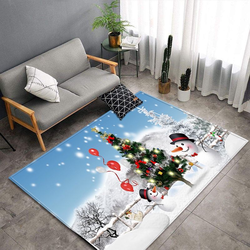Light Blue Casual Carpet Polyester Santa Claus Carpet Non-Slip Backing Carpet for Home Decor