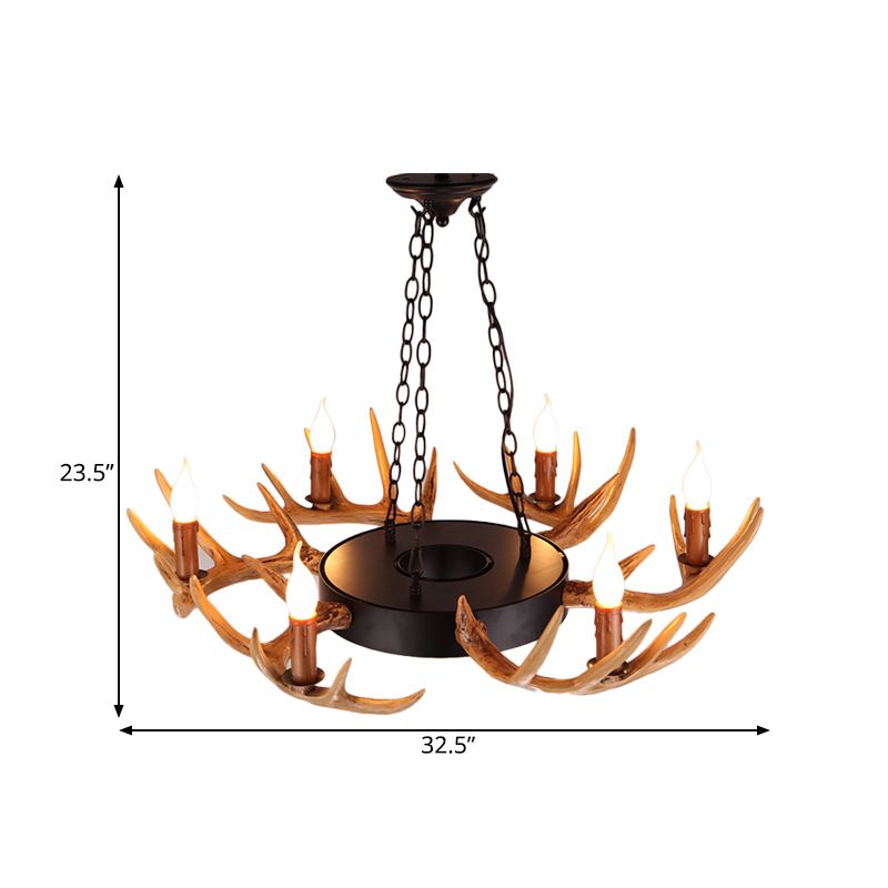 6 Lights Resin Chandelier Lamp Village Wood Candelabra Living Room Down Lighting Pendant