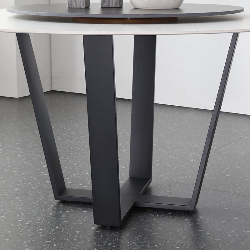Modern Dinette Set 1/4/5/7 Pieces Round Sintered Stone Top Dining Table Set with Turntable