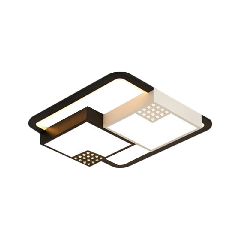 Small Cube Flush Mount Fixture Minimalism Acrylic LED Black Ceiling Lighting in Warm/White Light, 18"/23.5" W