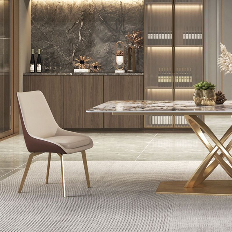 Glam Style Sintered Stone Top Metal Base Dining Table with Chairs