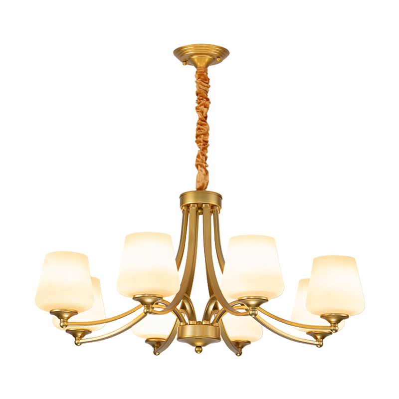 Vintage Bud Shade Chandelier Pendant Light Cream Glass Hanging Light for Living Room