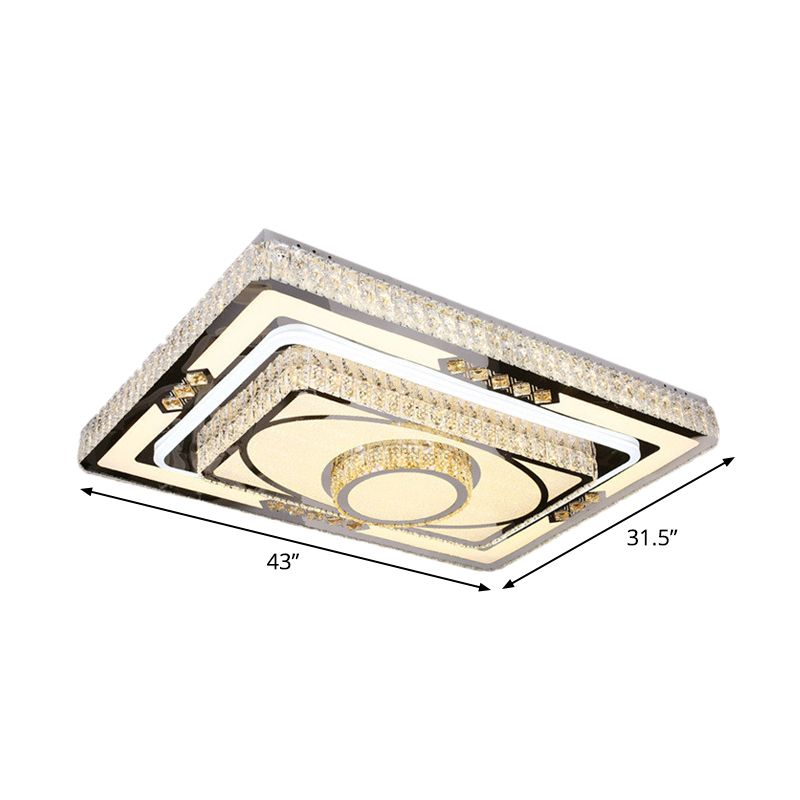 Clear Crystal Layered Flush Light Fixture Modernist Stainless Steel LED Ceiling Lamp for Living Room