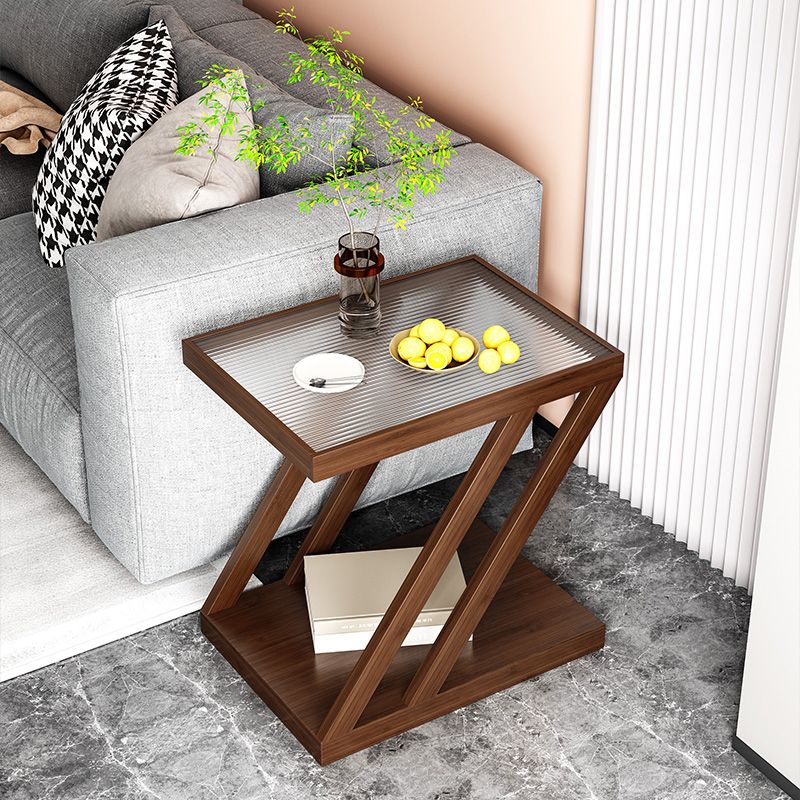 Contemporary Glass Top Wooden Rectangular with Storage Side Table