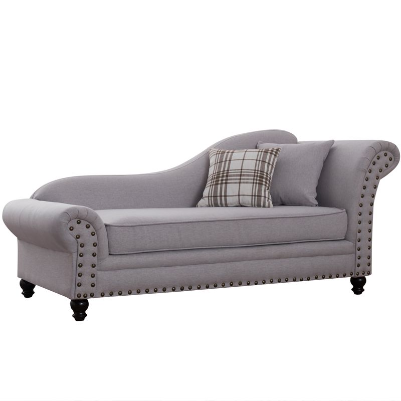 Contemporary Fabric One Armed Chaise Rolled Arms Accent Chair with Pillows