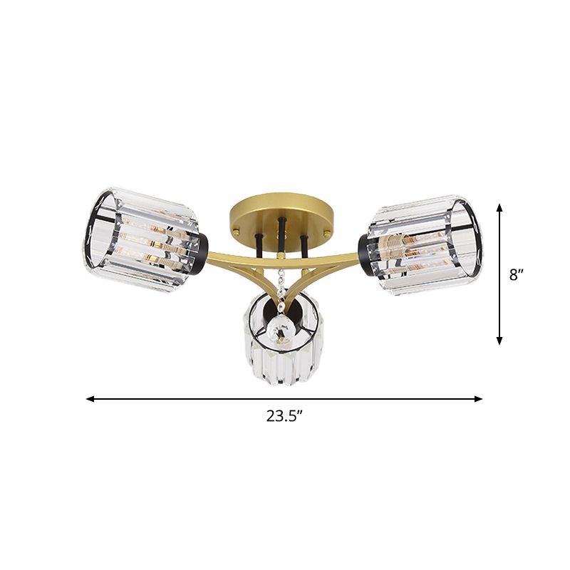 K9 Crystal Gold Flushmount Cilindrical 3/6 Heads Contemporary Semi Flush Mount Light Fecture