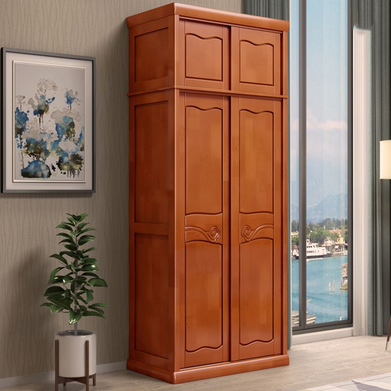 Traditional Sliding Wardrobe Cabinet Rubberwood Wardrobe Armoire