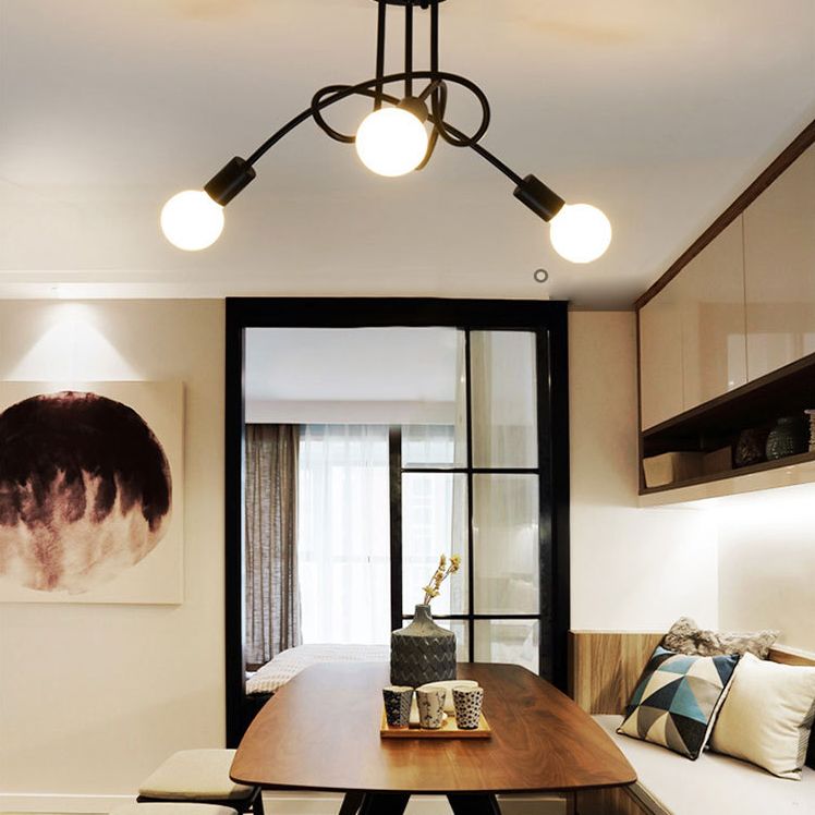 Shadeless Ceiling Light Fixture Industrial Metal Semi Flush Mount Lighting for Bedroom