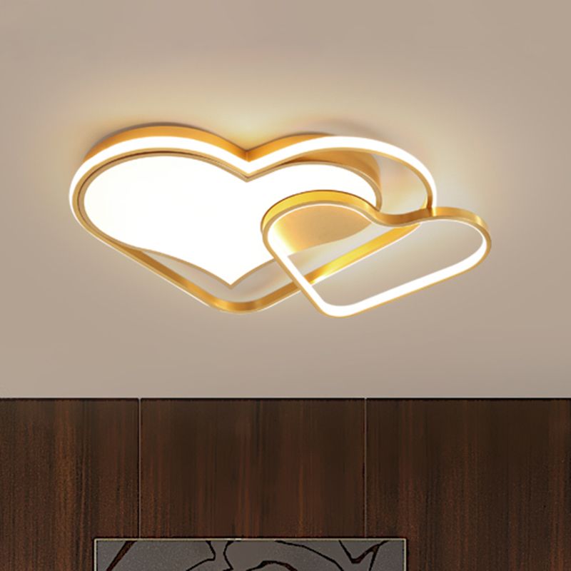 Dual Loving Heart Flush Lamp Fixture Nordic Style Metallic LED Gold Flush Mounted Licht