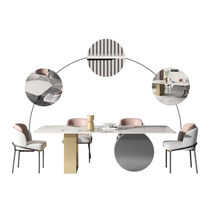 Sintered Stone Minimalist Dining Room Set with Rectangle Table and Metal Base Table Furniture