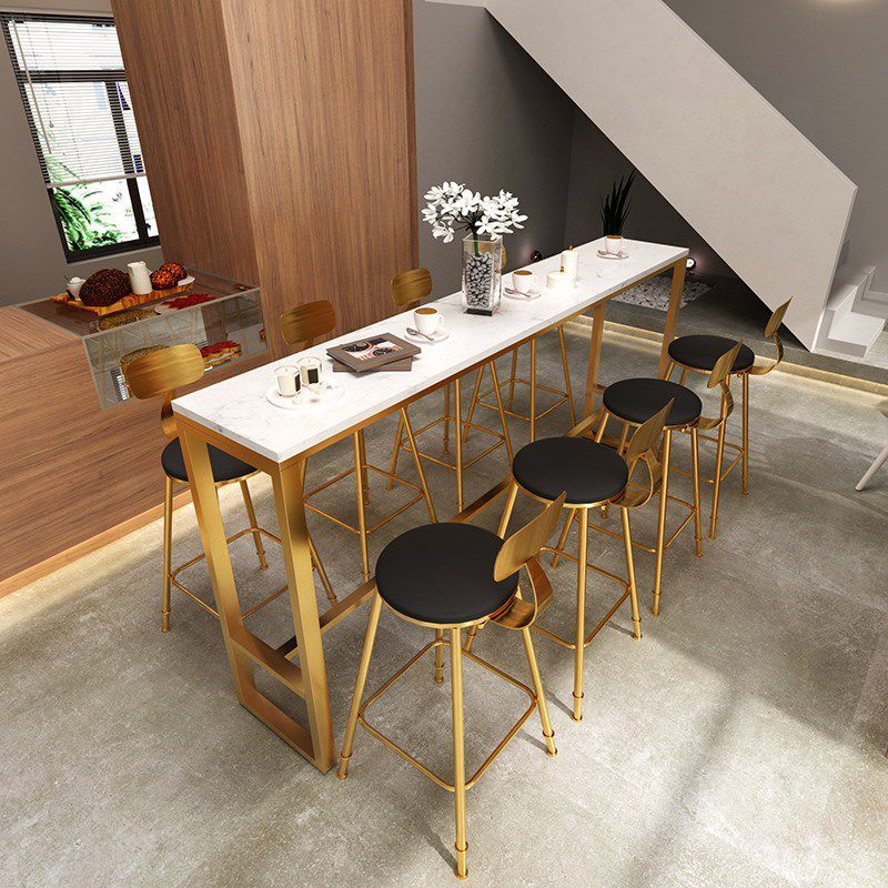 Table à manger en marbre et bar en bois avec table rectangle Table à chevalets en haut - 41,3 "H