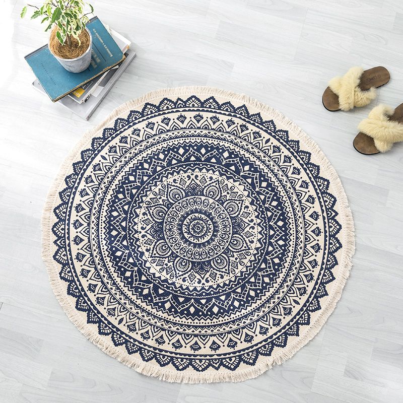 Pastel Color Mandala Rug Cotton Boho Carpet Machine Washable Indoor Rug for Bedroom