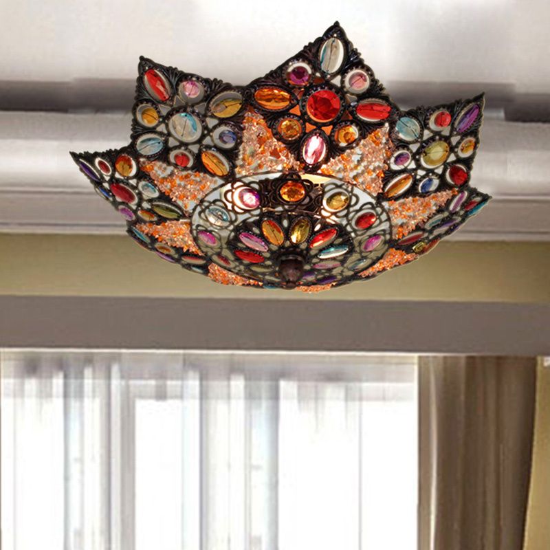 Lámpara de montaje empotrado en forma de estrella para sala de estar, estilo bohemio, Metal, 3 bombillas, 15 "/19" de ancho, accesorio negro montado en el techo con decoración acrílica