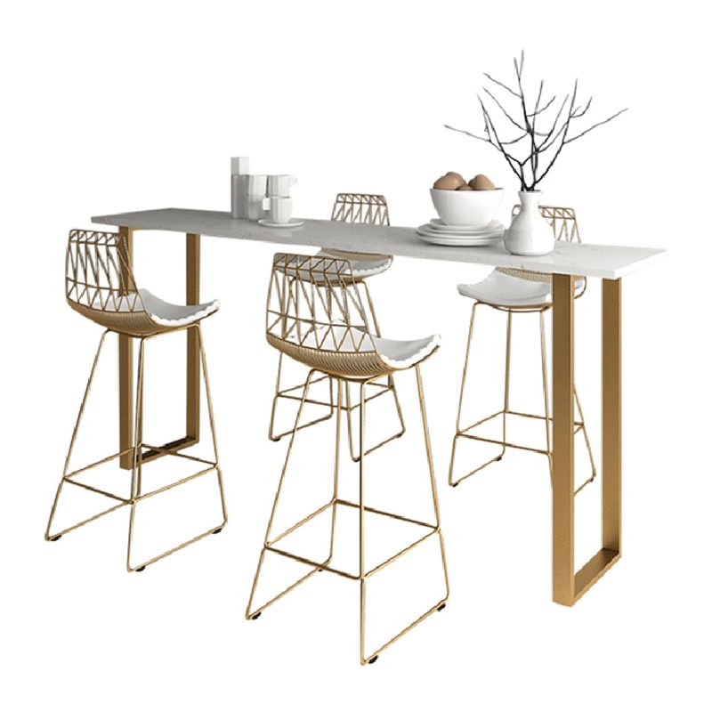 Glam Pub Table Rectangle Bar Height Double Pedestal Bar Table for Indoor