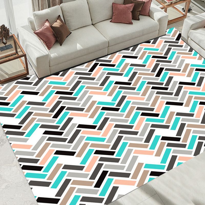 Pink and Green Bedroom Rug Modern Rectangle Pattern Area Rug Polyester Anti-Slip Backing Carpet