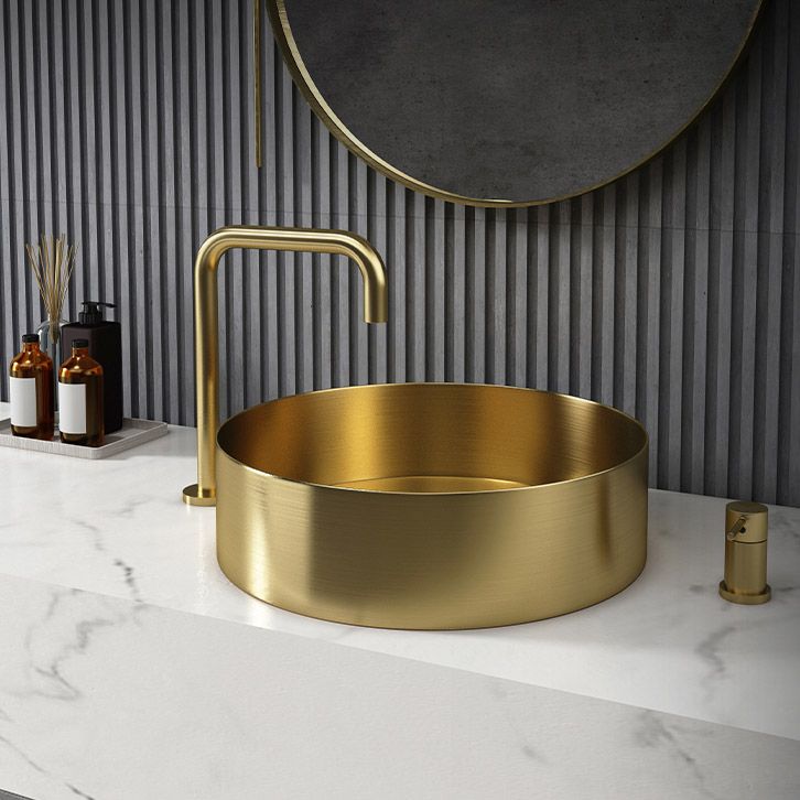 Modern Vessel Sink Round Metal with Basin and Faucet Vessel Lavatory Sink