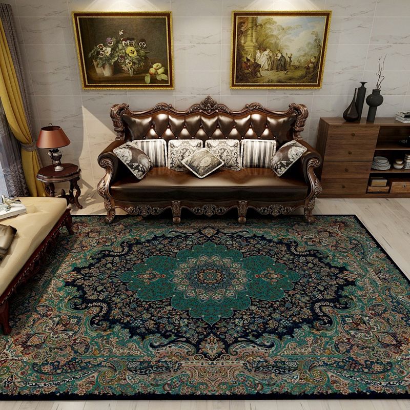 Tapis à cadre floral oriental Couleur foncé du tapis en polypropylène machine à lavage antidérapant la zone résistante à la tache de teinture pour salle familiale