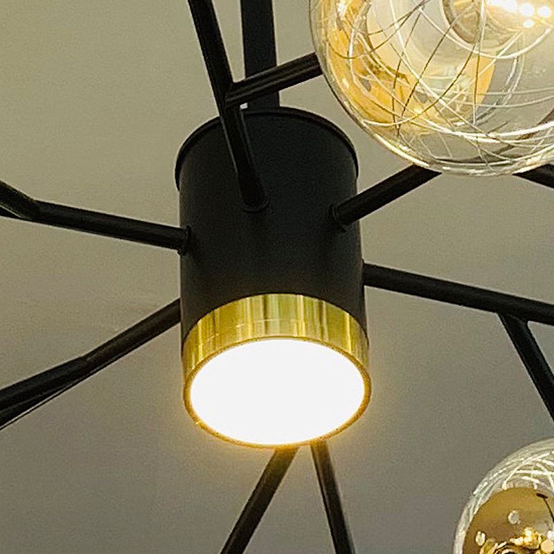 Modern 15-Light Linear Chandelier Glass Shaded Ceiling Light for Living Room