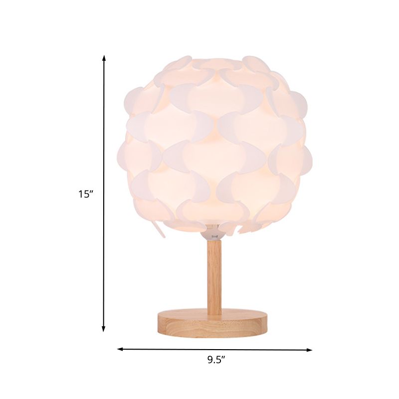 Lampada da comodino in legno circolare modernista Lampada da scrivania a LED beige con paralume in acrilico floreale per comodino
