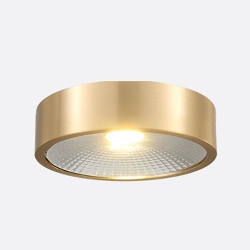 Plafonnier LED concis moderne en cuivre de forme cylindrique encastré pour porche balcon