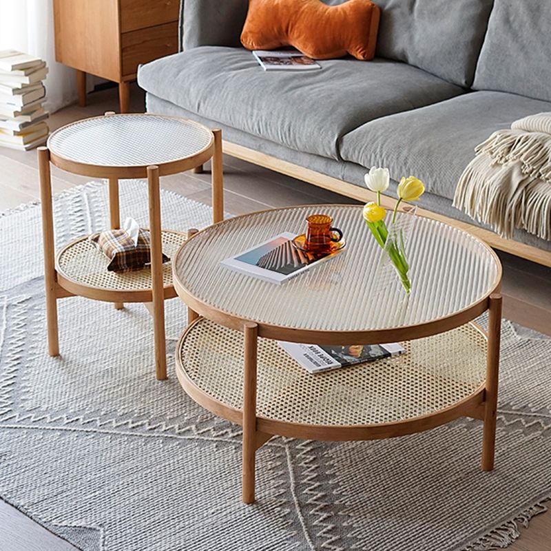 Tropical Cocktail Table Storage Round Glass Coffee Cocktail Table