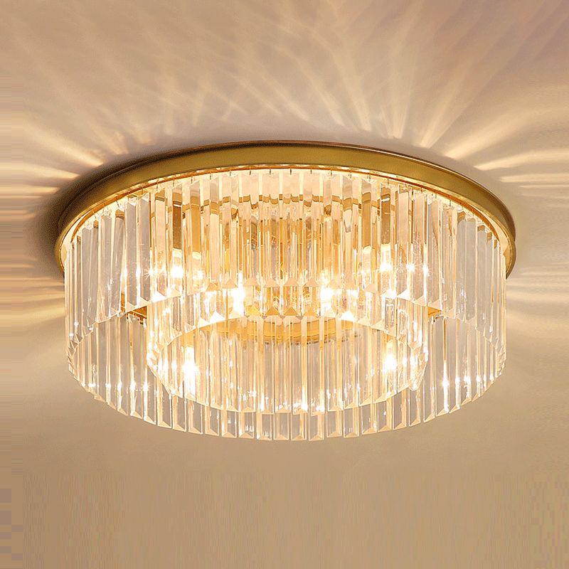 Modern Flush Mount Lamp Round Ceiling Lighting with Crystal for Living Room