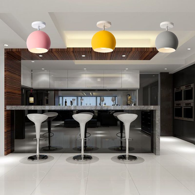 Dome Semi Flush Mount Licht Macaron Metal Ceiling Light Armaturen voor Living Room