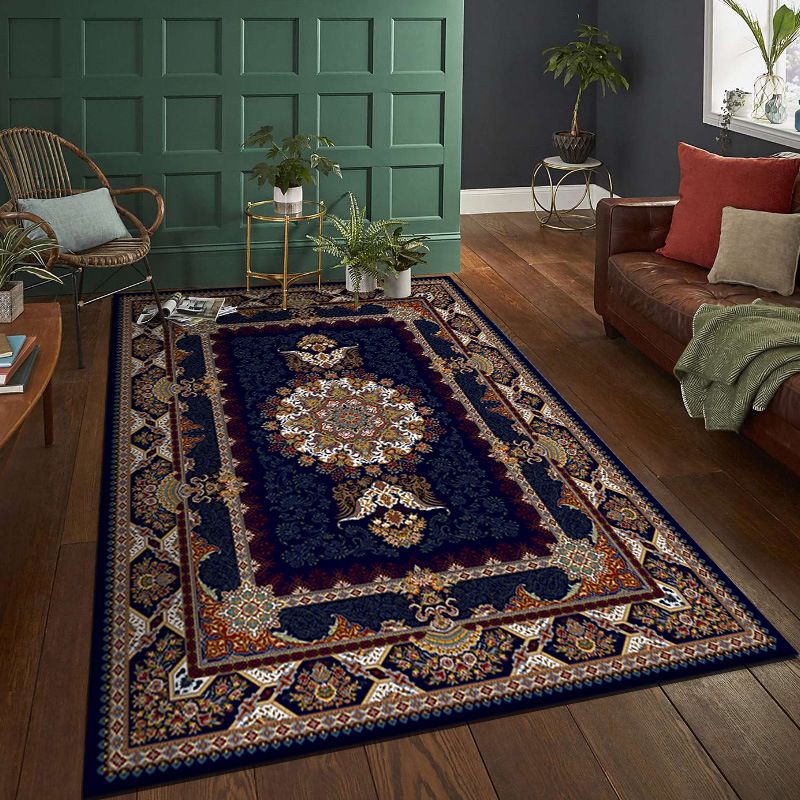 Multicolor Tribal Symbols Rug Moroccan Polyester Carpet Anti-Slip Backing Area Rug for Living Room
